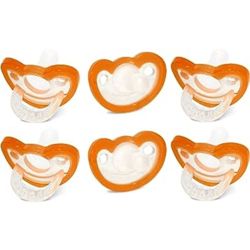 RaZbaby Jollypop Pacifier for Newborns & Up, USA Made, Natural Shaped Orthodontic Binky, Lovingly Shared in NICUs & Hospitals Worldwide, Medical-Grade 100% BPA-Free - 0-3 Months, 6 Pack - Orange