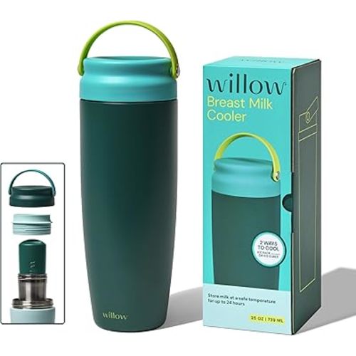 Willow - 25oz Portable Breastmilk Cooler - Keeps Breast Milk Cold for 24 Hours - Stainless Steel - Use w/Included Ice Pack or Ice Cubes - Breastfeeding Essentials - Dishwasher Safe - Juniper