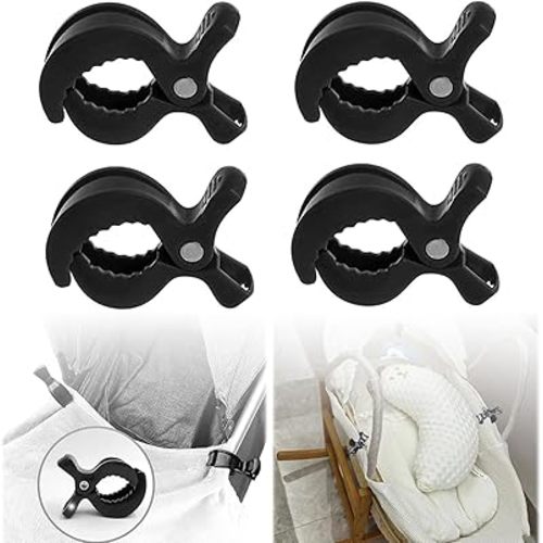Mumoo Bear Stroller Clips Pegs to Hook Muslin Sun Shade to Canopy, 4 PCS Car Seat Cover Clips, Nursing Cover, Pram Toy Holder, Plastic Universal Clip, Blanket Clamp Buggy Accessory