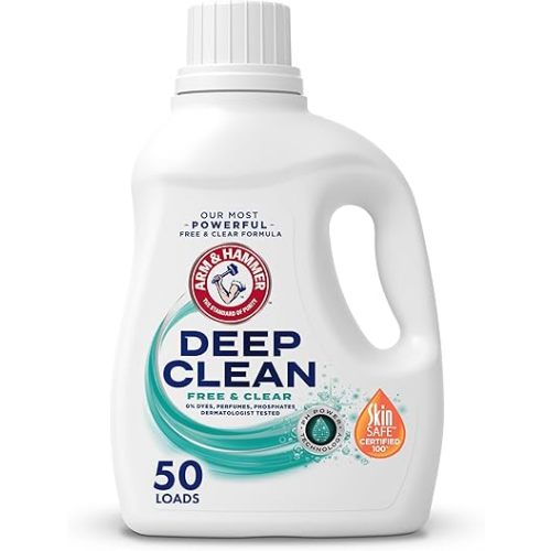 ARM & HAMMER Deep Clean Free & Clear Liquid Laundry Detergent, Free of Dyes, and Perfumes, Dermatologist Tested, 75 Fl Oz, 50 Loads