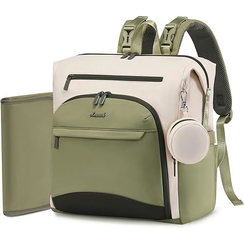 LOVEVOOK Diaper Bag Backpack, Baby Bag with Changing pad, Waterproof Diaper Backpack for Mom Dad, cute Mommy Bag for Boy and Girl, Travel Essential Baby Registry Shower, Beige-Olive Green