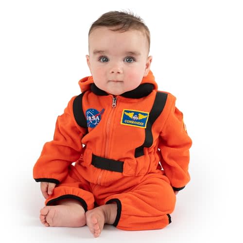 Cuddle Club Astronaut Fleece Baby Bunting Bodysuit, Hood, Convertible Mittens, Booties, Zipper, Breathable NASA Baby Romper