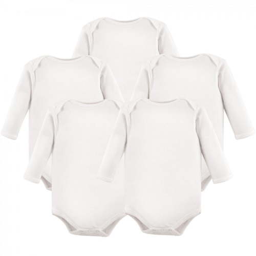 Luvable Friends Cotton Long-Sleeve Bodysuits 5pk, White, 3-6 Months