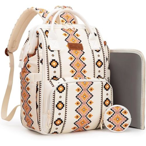 Montana West Wrangler Diaper Bag Backpack Aztec Travel Backpack Purses Western Multi-Function Baby Bags for Mom with Waterproof Insulated Pockets