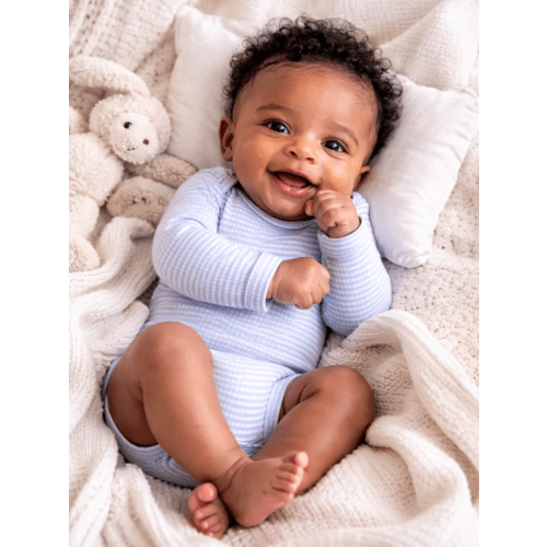 Dusty Blue Stripe / Ribbed Long Sleeve Bodysuit