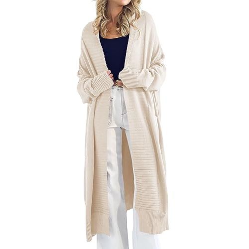 Danedvi Womens Long Cardigan Sweaters 2026 Spring Chunky Knit Oversized Slouchy Open Front Warm Coats with Pockets