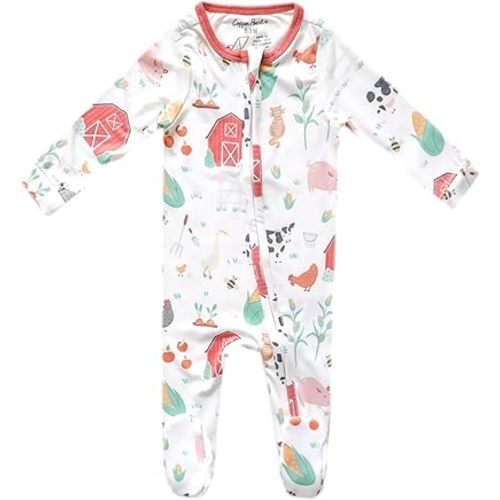 Copper Pearl Zip-Up Footie Baby Pajamas – Soft Newborn Onesies for Boys & Girls, Tag-Free with Two-Way Zipper Baby Sleepers for Newborn - 24 Months, Farmstead