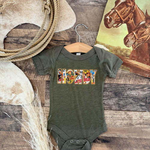 Vintage Howdy- Western Graphic Onesie (Infant)(Army Green) – theFRINGEDpineapple