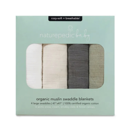 Organic Breathable Swaddle Blankets 4-Color Pack