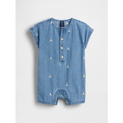 Baby Embroidered Brannan Bear Denim Shorty One-Piece