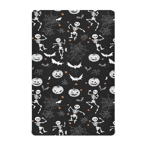 Fitted Playard Sheets Mini Crib Sheets Stretchy for Baby Girls Boys Halloween Skeleton Soft Neutral