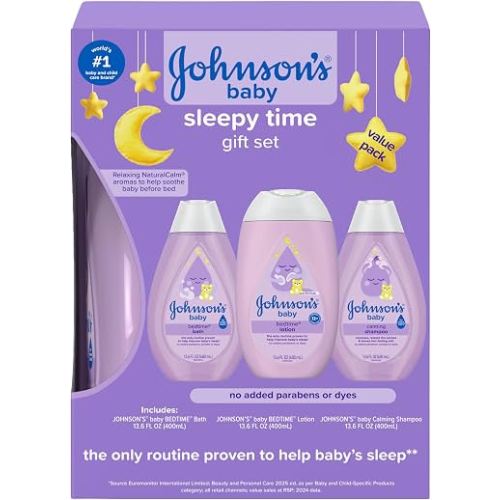 Johnson's Baby Sleepy Time Gift Set with Calming Bedtime Bath, Bedtime Lotion & Calming Shampoo, Baby Bedtime Essentials with Relaxing NaturalCalm Aromas, Hypoallergenic, 3 Items
