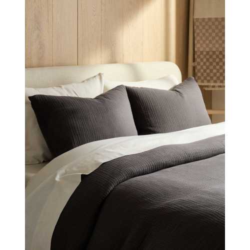 Organic Airy Gauze Sham Set | Quince in Charcoal