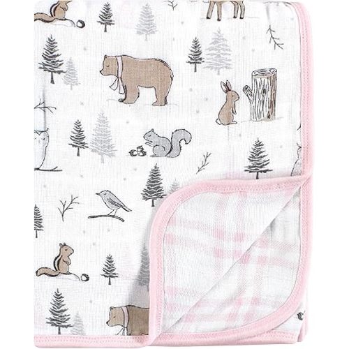 Hudson Baby Unisex Baby Muslin Tranquility Quilt Blanket, Winter Forest, One Size