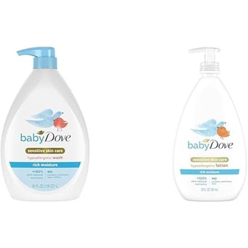 Baby Dove Sensitive Skin Care Baby Wash Rich Moisture For Baby Bath Time Tear-Free & Sensitive Skin Care Body Lotion For Delicate Baby Skin Rich Moisture