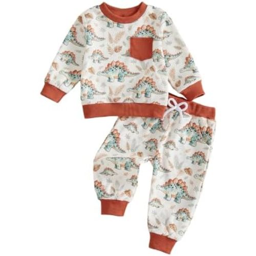 Kids Toddler Boy Dinosaur Sweatshirt Long Sleeve Top and Pants Fall Clothes