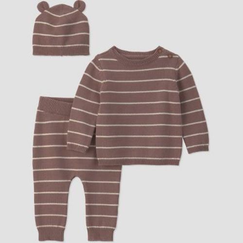 Carter's Just One You® Baby Boys' 3pc Bear Printed Sweater Knit Top, Jogger Pants and Hat Set - Ivory Newborn