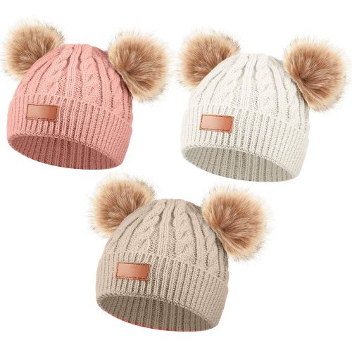 Geyoga Kids Toddler Winter Pompom Hat Baby Knitted Beanie Hat Faux Fur Pom Beanie Cap for Girls Boys 1-3 Years Old