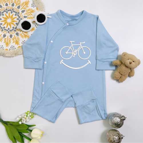 Bicycle Smile Embroidered Baby Bodysuit, Minimalist Blue Infant Romper, Modern Sporty Baby Outfit, Cute Newborn Gift For Active Families