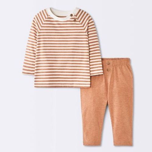 Baby Boys' 2pc Striped Raglan Long Sleeve and Pants Set - Cloud Island™ Brown 6-9M