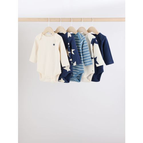 Blue Long Sleeve Baby Bodysuits 5 Pack