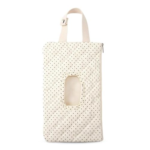 Quilted Baby Diaper and Wipes Pouch Portable Mommy Bag for Stroller Reusable Wipes Pouch with Lanyard for Casual Travel (Polka Dots)