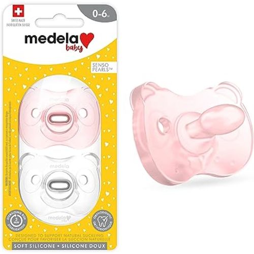 Medela Baby Pacifier | 0-6 Months | Includes Sterilizing Case | 2-Pack | Soft Silicone | BPA-Free | Supports Natural Suckling | Pink and Clear