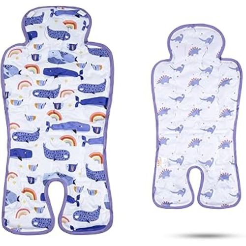 Gel Car Seat Cooler Pad,1 Pack Double Sides-Universal Baby Stroller Ice Cushion Mat,Summer Cooling Seat Liner,Multifunctional Suitable for Baby Dining Chair,Child Safety Seat(Whale + Blue Dinosaur)