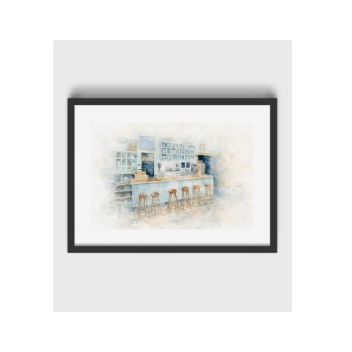 Stars Hollow Diner Watercolor 7 x 11 Fine Print Fan Art small gift Frame Not Included