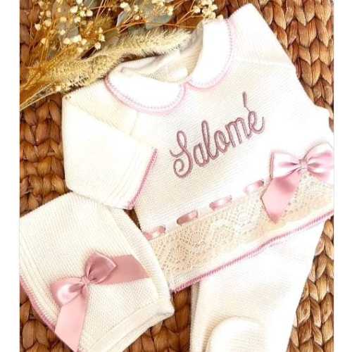 Spanish knitted newborn knit set peto primera puesta baby Girl knit clothing newborn outfit first outfit baby knitted footie baby  Tivoli