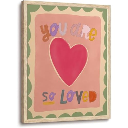 Nursery OAK Framed Wall Art You Are So Loved Canvas Wall Art Hand Drawn Cute Pink Kids Prints Watercolour Alphabet Pictures Playroom Decor for Children Bedroom 12x16