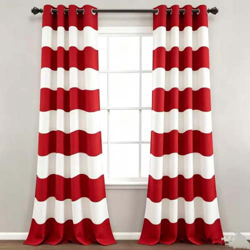 DaShan Red Striped Blackout Curtains 2 Panels,Christmas Darkening Grommet Window Drapes for Bedroom,52x63 Inches