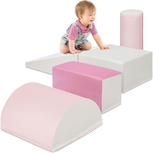 Best Choice Products 5-Piece Kids Climb & Crawl Soft Foam Block Activity Play Structures for Child Development, Color Coordination, Motor Skills - Pink