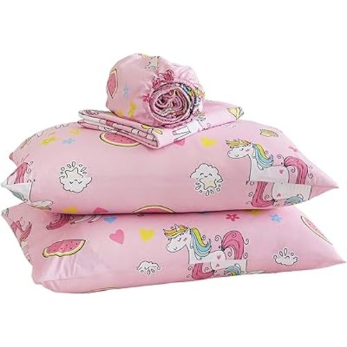 Yibeizi Pink Unicorn Sheet Set for Girls Twin, Kids Rainbow Sweet Print Bedsheets Microfiber Deep Pocket Cute Patterned Bed Sheet & Pillowcase Sets 3 Pieces