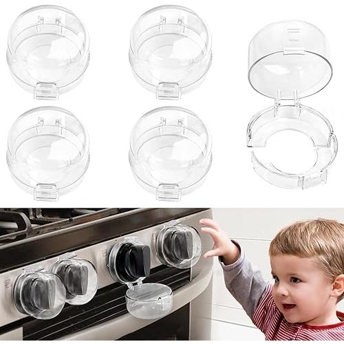 Stove Knob Safety Covers Baby Proofing for Press Stove Knob and Oven Knob Child Safety Locks - 5 Pack (Transparent)