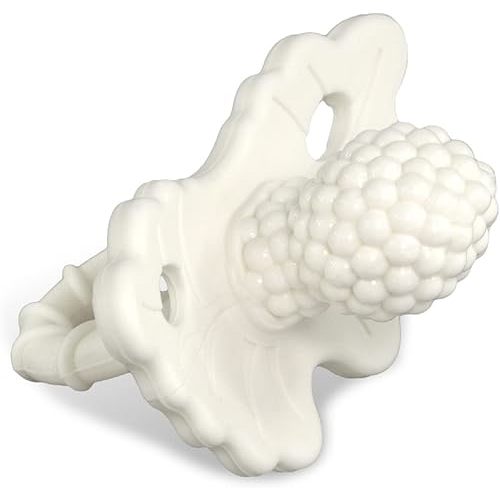 RaZbaby RaZberry Silicone Teether Pacifier – Teething Relief for Infants, Food-Grade, BPA-Free, Hands-Free Design, Natural Berrybumps Fruit Texture for Sensory Development, Freezable – Coconut