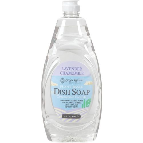 Ginger Lily Farms Botanicals Plant-Based Liquid Dish Soap, Concentrated Formula with Max Grease Cleaning Power, Cruelty-Free, Lavender Chamomile Scent, 24 Fl Oz