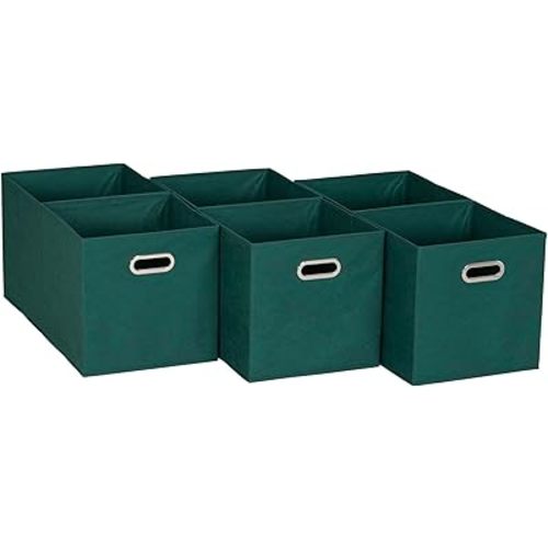 Household Essentials Foldable Fabric Storage Cubes 6-Pack – 11x11x11 Stackable Non-Woven Bins with Chipboard Sides & Grommet Handles – Closet, Shelf, Nursery, or Office Organizer – Forest Green