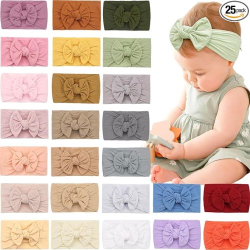 25PCS Baby Bows Headbands For Baby Girls,Newborn Hairbands Hair Accessories | Soft & Stretchy | No Head Squeeze,Comfortable fit | Baby girl Stuff | Ideal Gifts for Newborn Girl