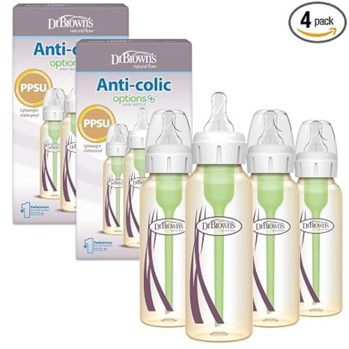 Dr. Brown's Anti-Colic Options+ Narrow PPSU Baby Bottle, 8 oz, 4-Pack