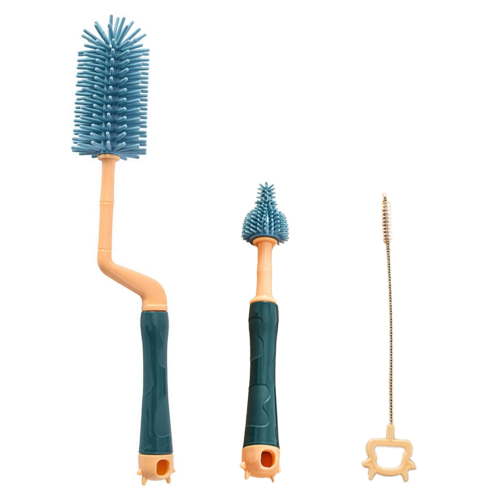 Baby Bottle and Nipple Brush Silicone Bottle Brush Long Spinning Handle Cleaning Brush for Cleaning Breast Pump