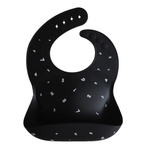 Silicone Baby Bib, Numbers Black