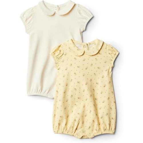 Amazon Essentials x Sofia Grainge Baby Girls' Short Sleeve Peter Pan Collar Romper, Pack of 2