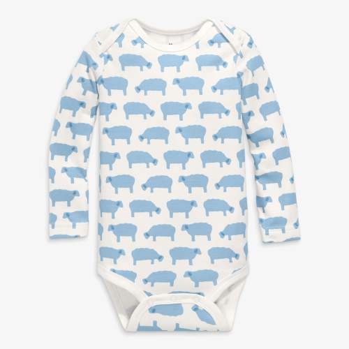 Organic long sleeve babysuit - Stream Sheep, 3-6 mo