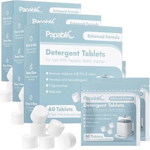 Papablic 60Pcs Official Detergent Soap Tablets for Baby Brezza, GROWNSY, Momcozy Bottle Washer Pro & Portable Bottle Warmer, Compact Travel-Friendly Packs Washing Block (Pack of 3)