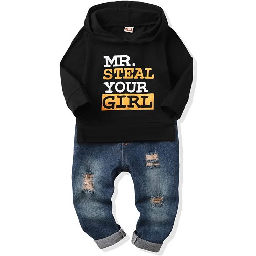 NZRVAWS Baby Boy Clothes Toddler Boy Outfit 2 3 4T 6 12 18 24 Month Fall Winter Hoodie Ripped Jeans Clothing