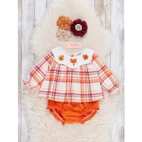 Cabin Critter Embroidered Plaid Bloomers Outfit