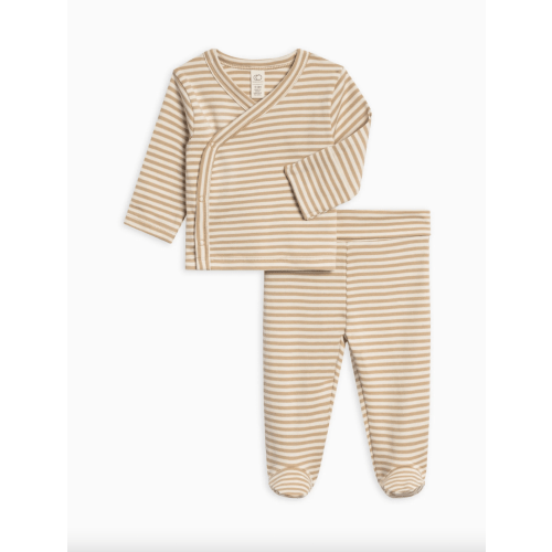 Riley 2 Piece Kimono Wrap Top and Pant Set, Clay, 3-6M