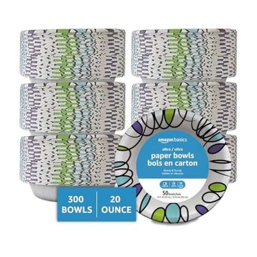 Amazon Basics Ultra Paper Bowls, 20 Oz, Disposable, 300 Count, White (6 packs of 50)