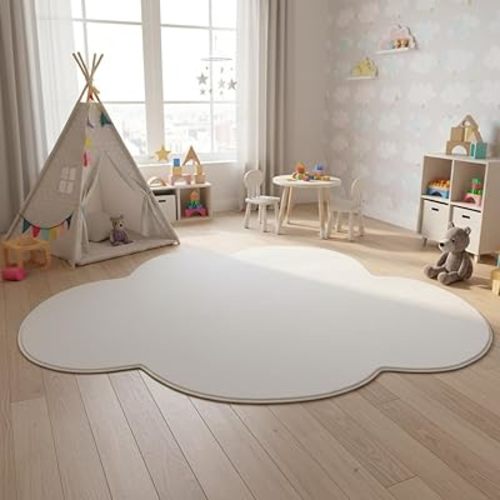 White Ultra Soft Irregular Shaped Rug for Living Room Bedroom Dining Kitchen Cloud Shape Carpet Modern Washable Nursery Playroom Home Office Aesthetic Area Rug Cute Throw Rugs 4x6